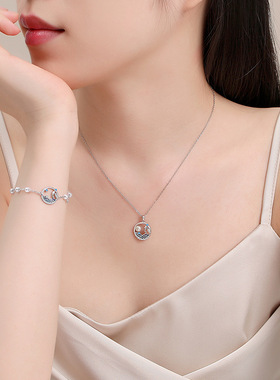 原创上岸锦鲤项链纯银925蓝色珐琅小众设计ins毛衣链项饰高级感