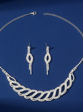 FYUAN Geometric Rhinestone Necklace Earrings For Women Weddi
