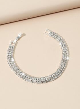 时尚百搭爆款气质三排水钻手链女