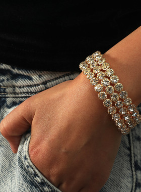 锆石串珠水钻螺旋手镯时尚饰品