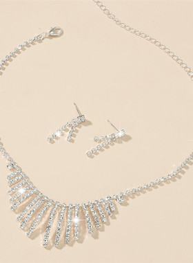 欧美风时尚气质项饰耳饰两件套闪亮满钻项链耳环套装婚纱礼服配饰