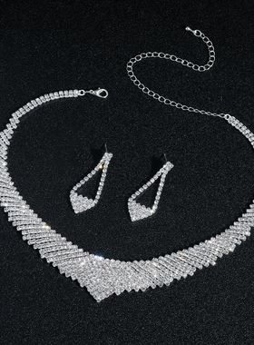 町卡施家设计感满钻项链耳环两件套 时尚轻奢气质百搭首饰套装