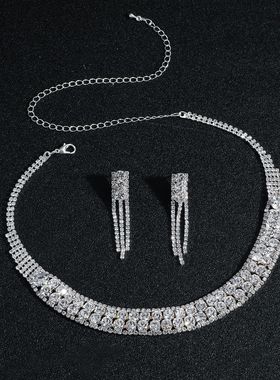 DINGKA时尚气质奢华满钻项链耳环两件套女 Necklace Earring Sets