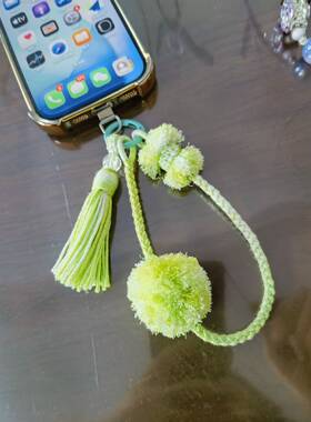 纯手工编织有球必应手机挂绳包挂加金手搓棉线