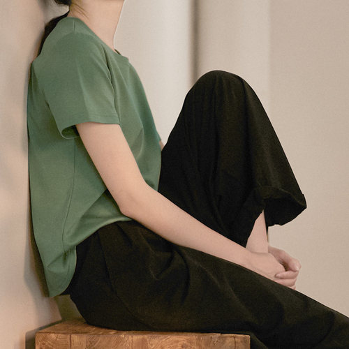 谷家 100%纯棉简约超百搭短袖T恤女 文艺清新圆领上衣夏 柔软舒适 - 图1