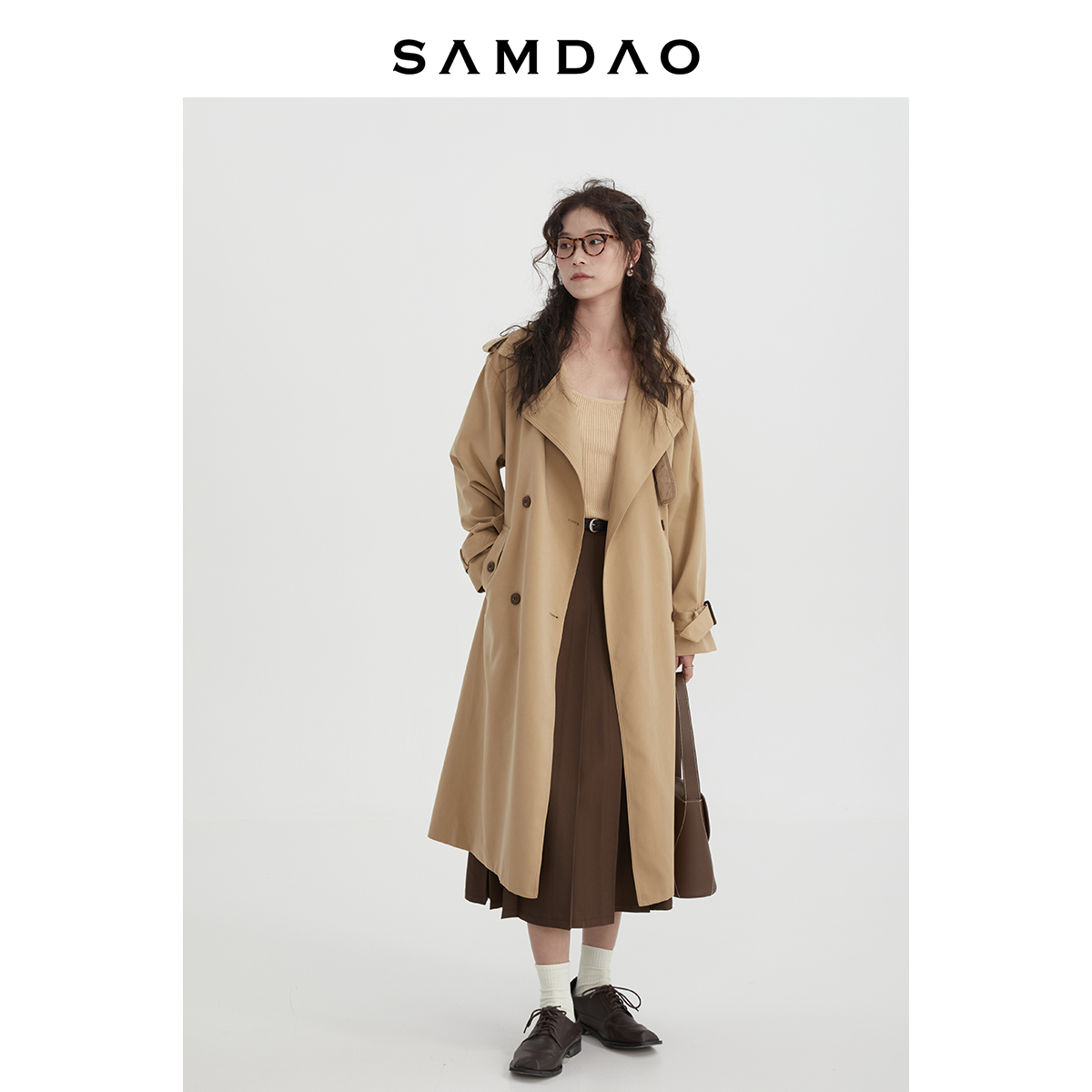 SAMDAO 经典基础款风衣 英伦秋装百搭长风衣外套女中长款韩版显瘦 - 图0