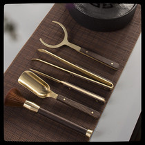 Chinese style 5 fu tea road spare parts pure copper solid wood tea clip tea spoon tea knife raising pot pen cup totea for five pieces