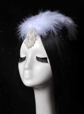 白色弧形羽毛头饰演出走秀儿童俏灵狐妲己独舞表演羽毛发饰发夹