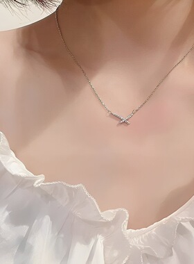 S925纯银～交叉项链女简约百搭X字母吊坠轻奢时尚高级感锁骨链
