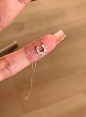 S925纯银～镀18K金日系马蹄超闪U型马蹄扣项链女爆款高级感锁骨链