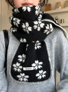 秋冬韩系羊毛双面花朵提花围巾