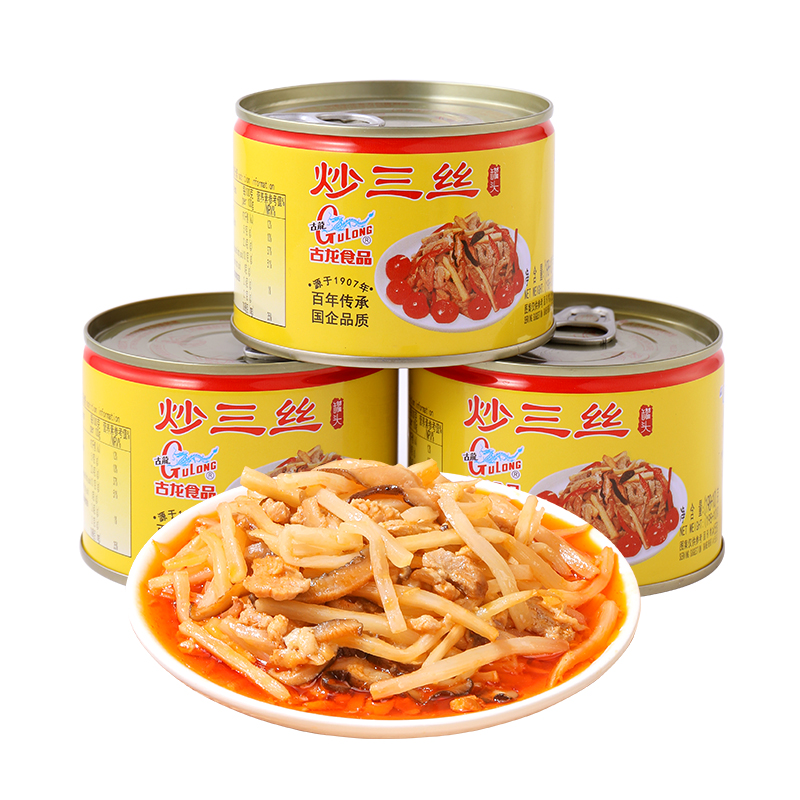 古龙食品炒三丝罐头熟食凉菜即食猪肉笋小吃特产下饭小菜198g*6-图2