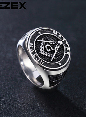 r0445-nk01 新款饰品 欧美个性复古朋克共济会男士钛钢戒指