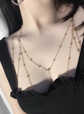 淡金纯欲锁骨链胸链套装