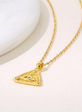 欧美光明会全视之眼戒指项链共济会徽章嘻哈恶魔之眼三角吊坠颈链