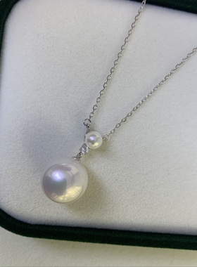 极光正圆无瑕淡水珍珠吊坠项链12.5mm天然色纯银镶嵌