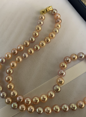 非量产天然淡水珍珠项链正圆无瑕7-8mm天然色送礼纯银扣