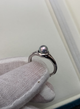 简约珍珠戒指6-6.5mm真多麻色日本akoya珍珠戒指纯银戒指