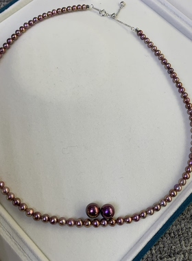 孤品一套天然色耳钉项链套装淡水珍珠纯银耳钉项链