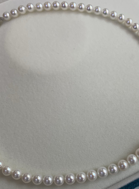天然珍珠项链正圆极强光极微微瑕6.5-7mm素链925纯银