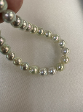 无调色9-9.5mm真多麻色akoya皮光细腻真科研大证正圆极微微瑕