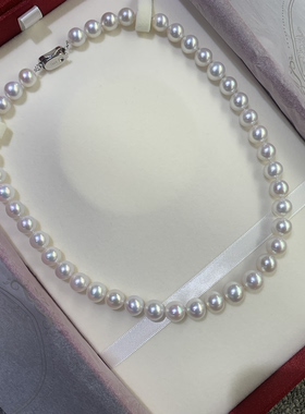 母亲节礼品天然淡水珍珠9-11mm珍珠项链礼盒装高亮泽