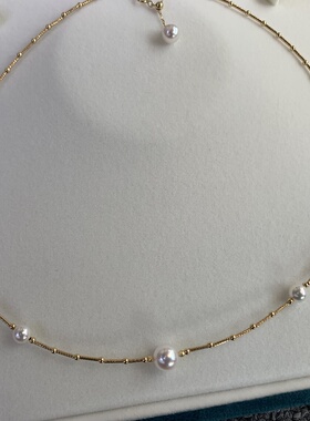 女士锁骨链18k金极光无调色akoya珍珠5-8mm