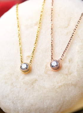 一颗单钻项链女锁骨链镀18k饰品