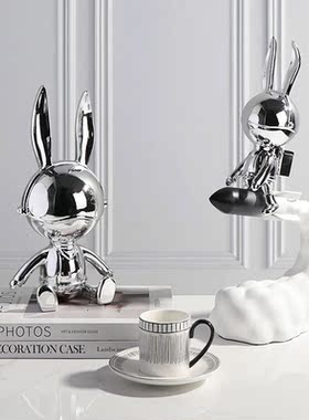 现代简约轻奢电镀火箭兔子摆件家居摆设样板间书房儿童房桌面饰品