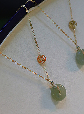 925银平安喜乐和田玉平安扣项链女福牌锁骨链百搭中国风小众