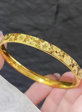 金店同款沙金cnc爆闪樱花碎冰冰手镯女 实心感碎碎冰手环精品