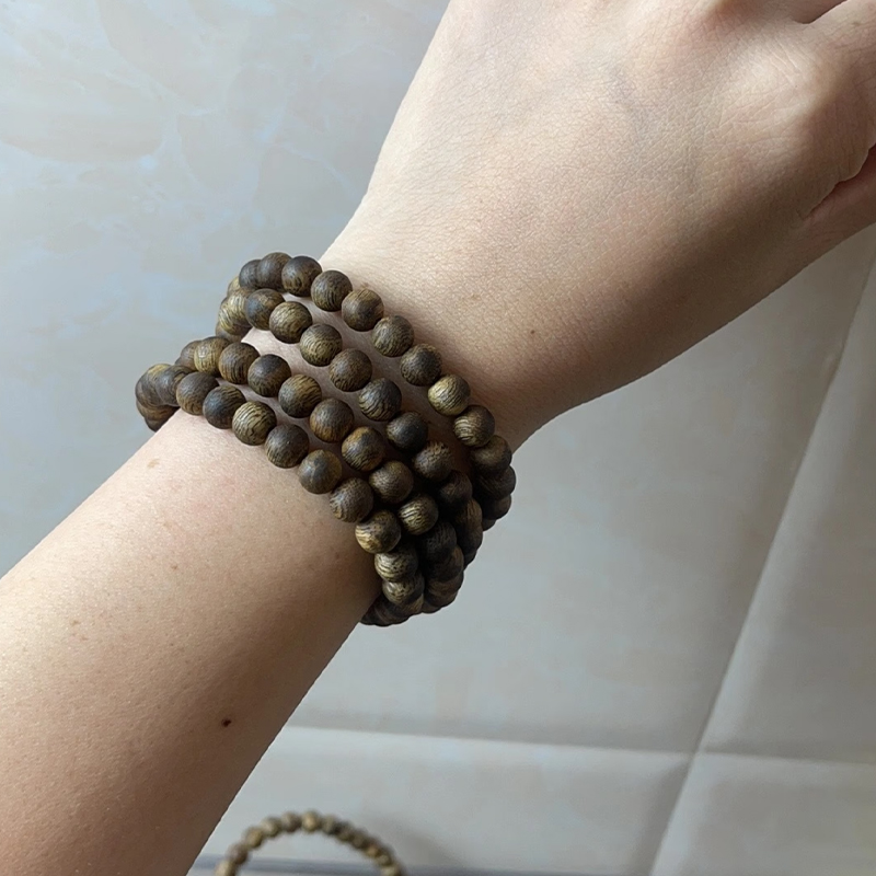 国香海南莺歌绿奇楠沉香手串天然种植棋楠念珠文玩手链男女108颗 - 图1