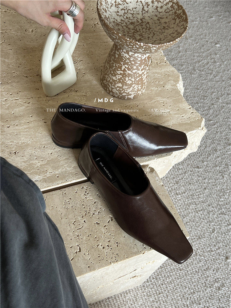 韩国chic单鞋女2023新款东大门复古方头深口一脚蹬通勤软皮小皮鞋,淘宝优惠券,粉丝福利购,淘宝优惠卷