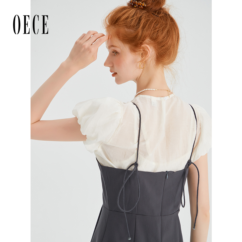 OECE气质减龄套装夏季新款女装（设计感小衫+吊带连衣裙）