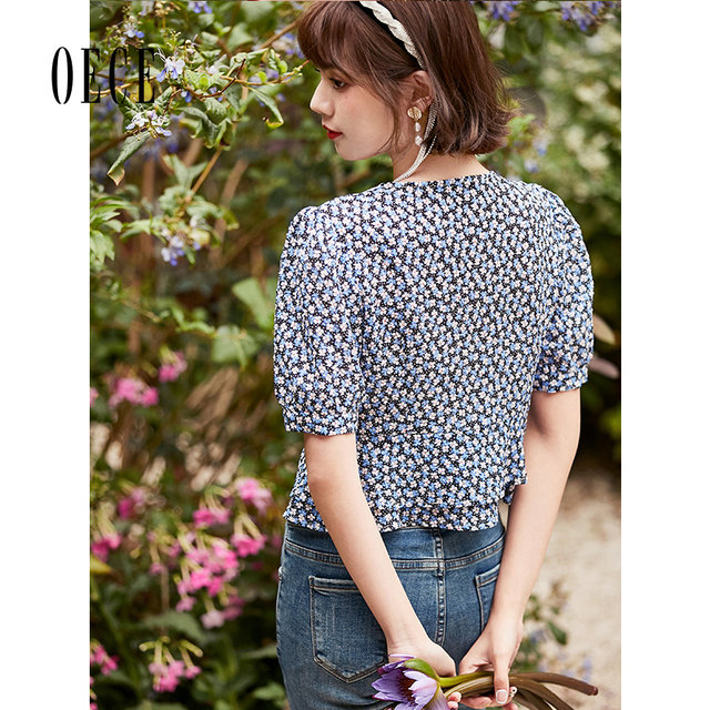 Oece summer new artistic gentle lace collar shirt