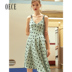 Oece2019 mùa thu mới của phụ nữ quần áo retro sức sống sóng ngọt ngào giảm tuổi dây váy váy - váy đầm chân váy jean váy đầm