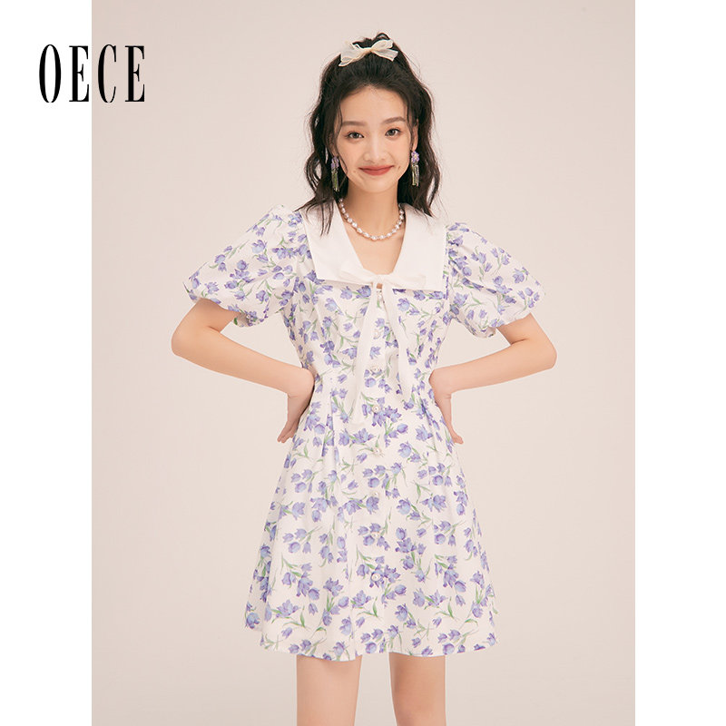 Oece气质碎花连衣裙春夏新款女装设计感小众裙子法式少女裙