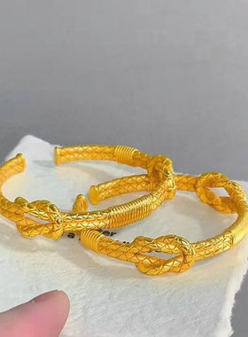 越南沙金同心结手镯男女久不掉色仿真金镀金绳结开口手环节日礼物
