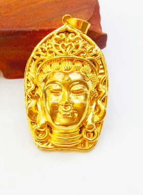 吊坠越南沙金佛公不掉色方牌吊坠