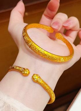 点钻猫爪吉言越南沙金手镯女久不掉色浮雕刻吉言猫爪镀金手镯饰品