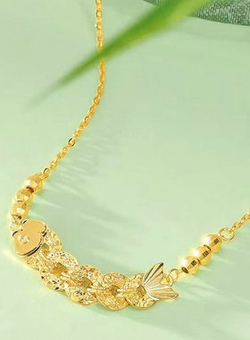 越南沙金来财锦鲤吊坠项链女仿真金镀金淬冰冰锦鲤套链女金色项链