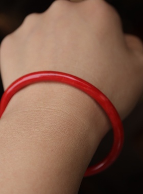 意大利天然红色细条中国红色叮当手镯女款本命年