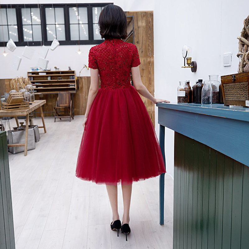 红色新娘2019夏气质短款聚会敬酒服 豪满庭礼服/晚装