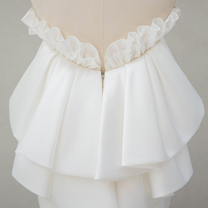 红色鱼尾小拖尾白色旅拍抹胸婚纱 豪满庭礼服/晚装