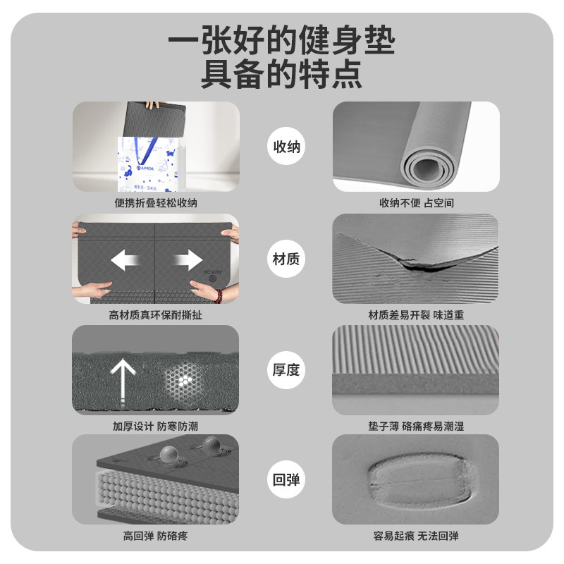 艾米达瑜伽垫便携可折叠环保TPE儿童午休垫学生午睡休息地垫防滑