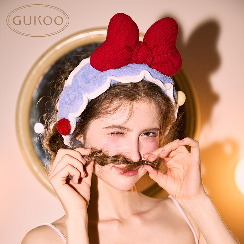 Gukoo/果壳束发带蝴蝶结新年红发饰浴室卡通毛绒松紧洗脸发饰,淘宝优惠券,粉丝福利购,淘宝优惠卷