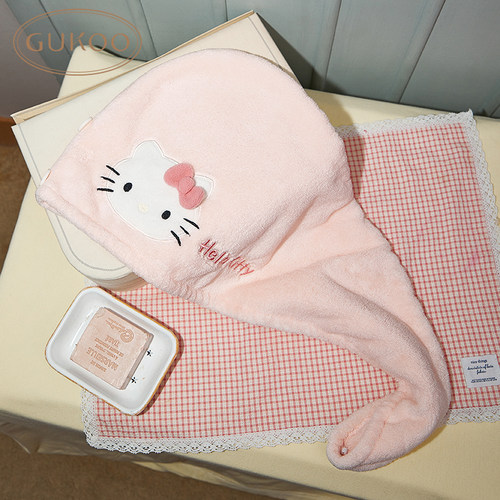 Gukoo/果壳女士干发帽hellokitty联名多色吸水洗头浴帽浴室浴裙 - 图2