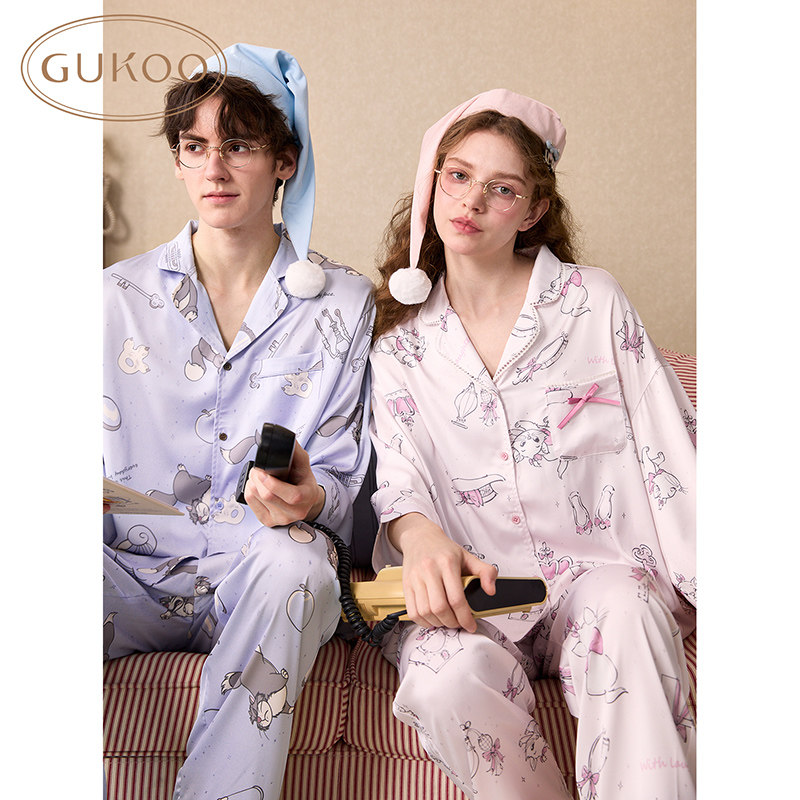 Gukoo/果壳情侣睡衣女2025新款春秋迪士尼男长袖翻领睡衣家居服,淘宝优惠券,粉丝福利购,淘宝优惠卷