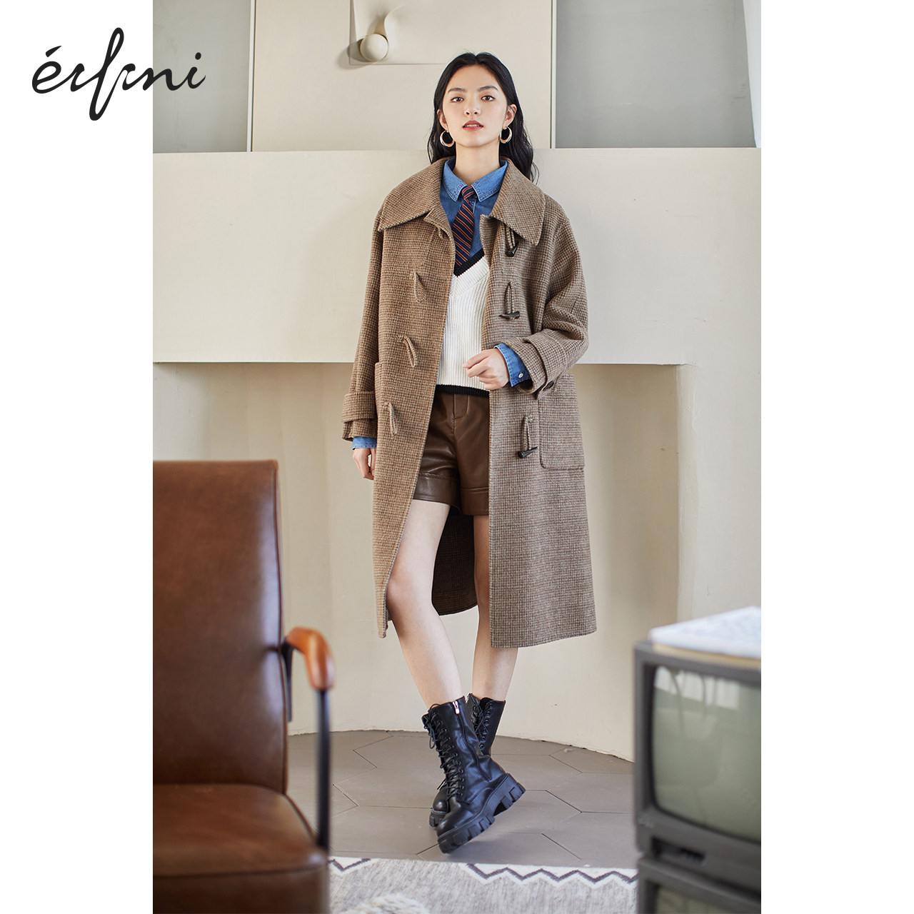 伊芙丽毛呢2020冬季新款双面呢大衣 伊芙丽旗舰毛呢外套