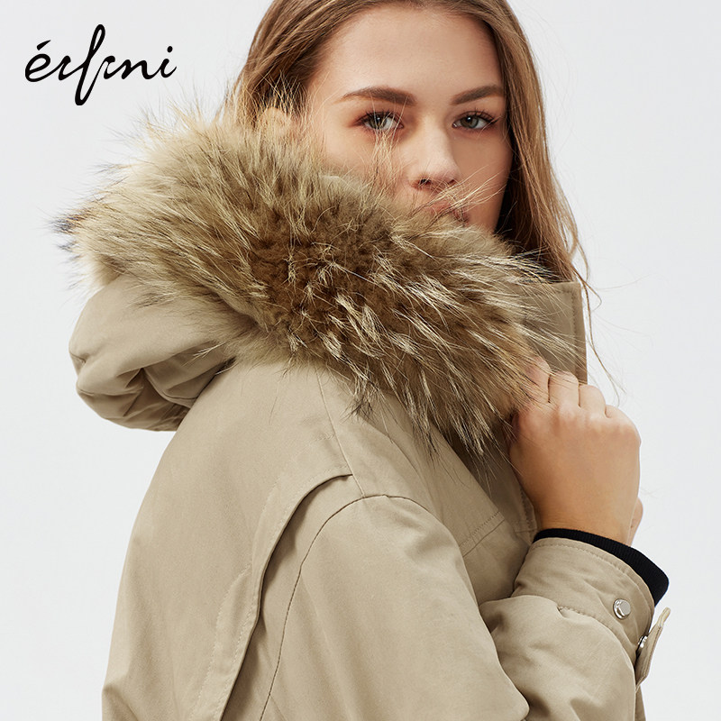 伊芙丽女中长款新款貉子毛大羽绒服 伊芙丽旗舰羽绒服